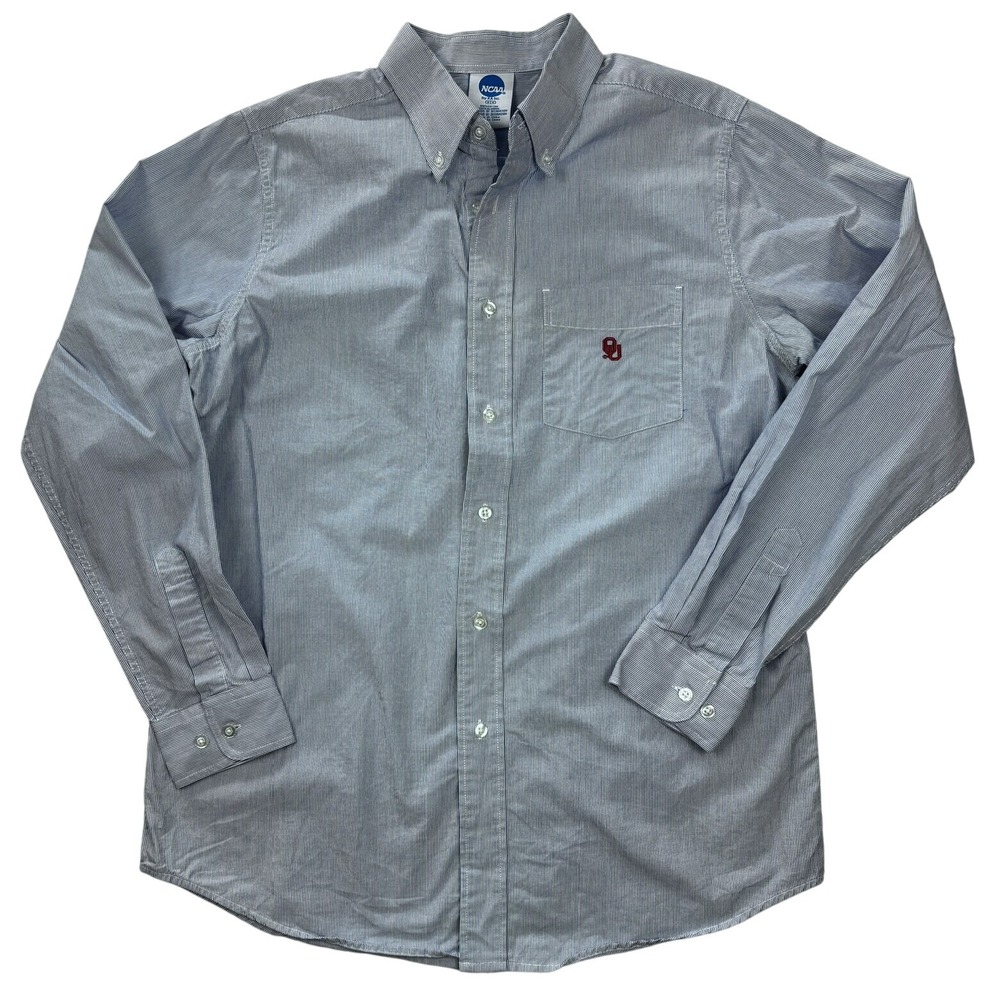 Oklahoma Sooners OU Button Up Long Sleeve NCAA Medium Shirt Blue White Pinstripe
